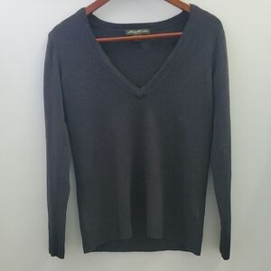 Eddie Bauer V-Neck Sweater - Charcoal Cotton & Cashmere Size Medium